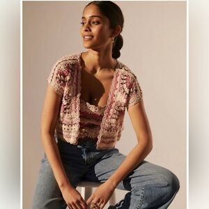 Anthropologie Pilcro La Cascada Crochet Boho Crop Top Cardigan small